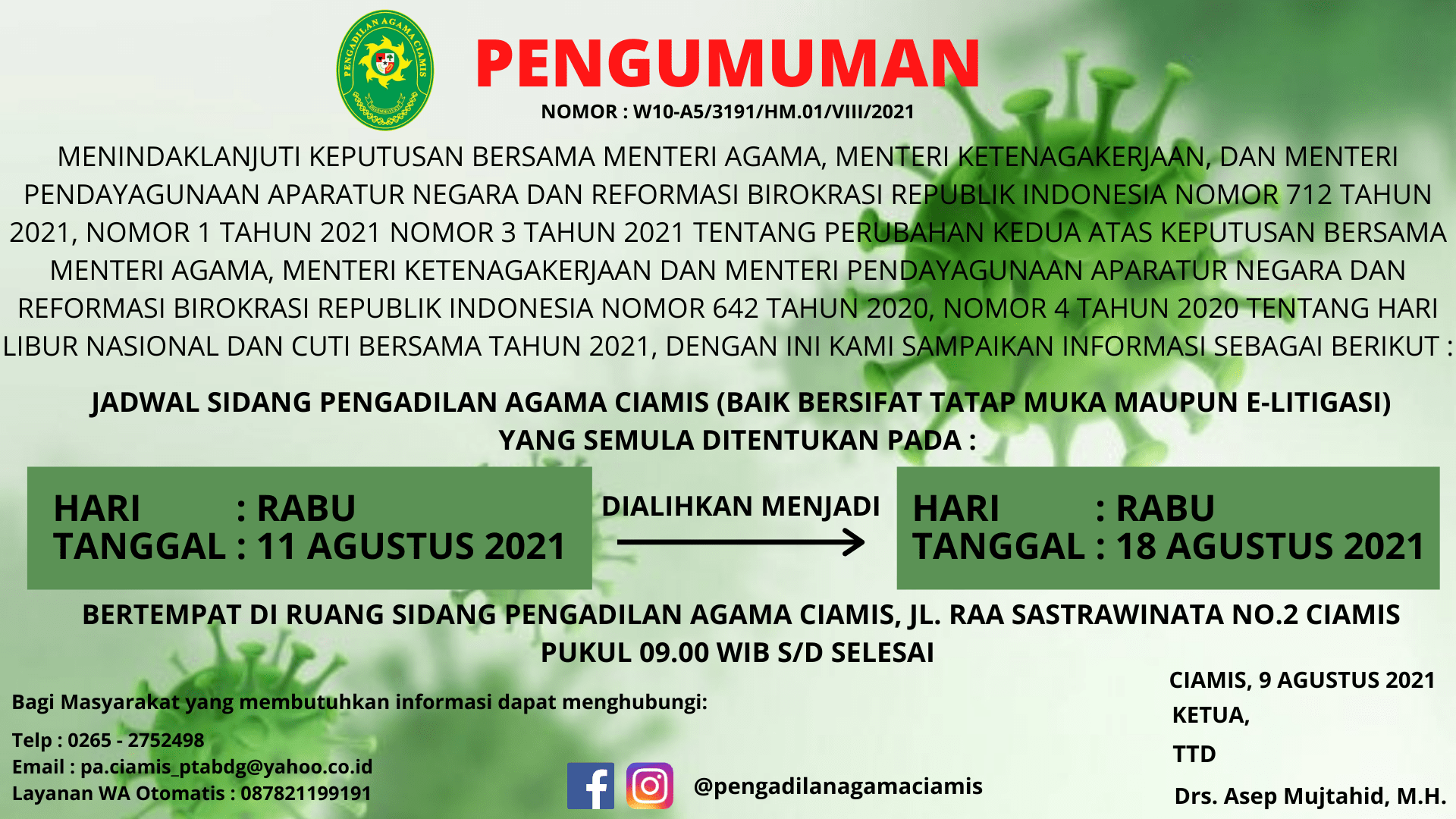 alih jadwal sidang 110821